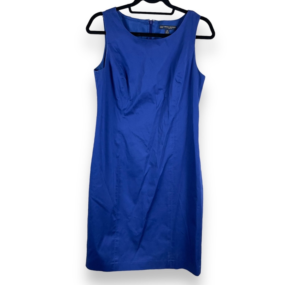 Brooks Brothers 346 Stretch Blue Sleeveless Cotton Blend Sheath Dress 10 Career